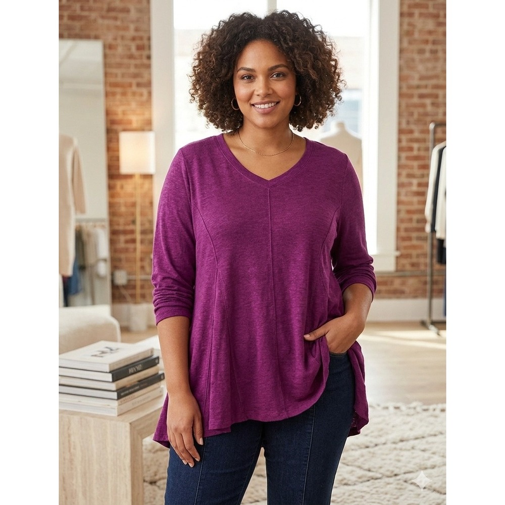 Soft Surroundings V-Neck Tunic Top Womens 2X Purple Excellent